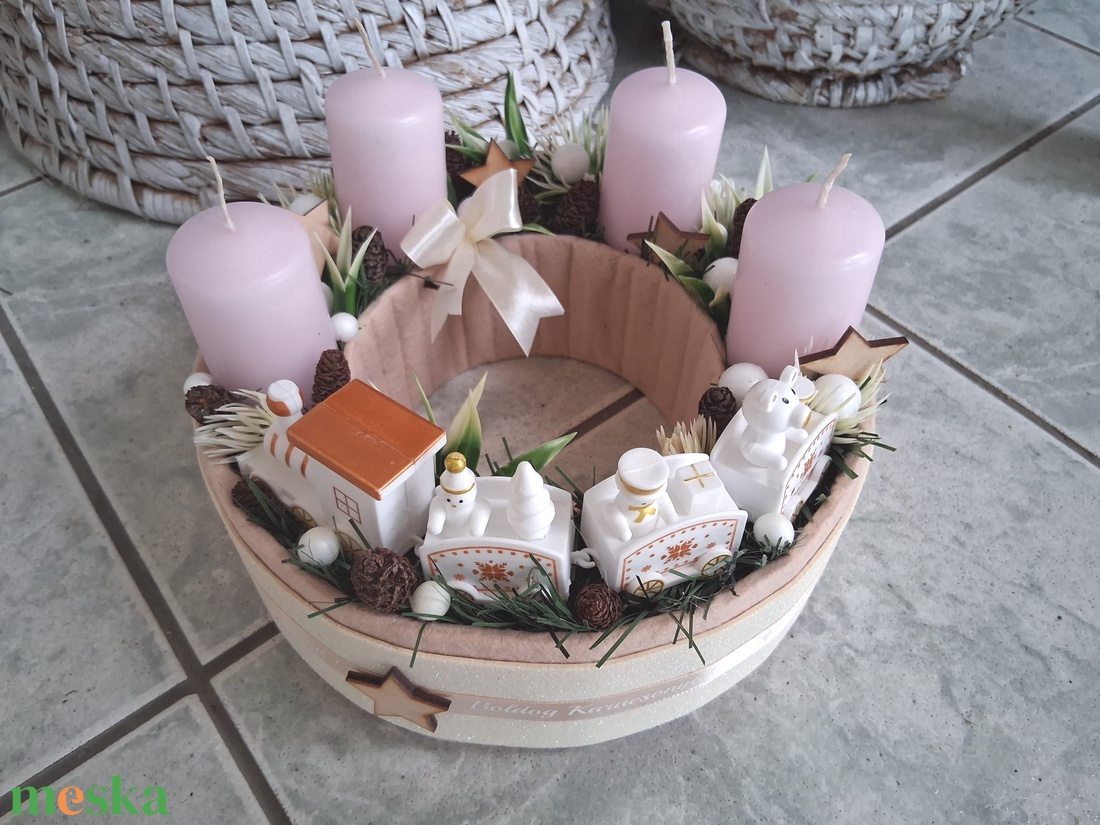 Vonatos karácsonyi koszorú adventibox  - karácsony - adventi díszek - adventi asztaldísz - Meska.hu