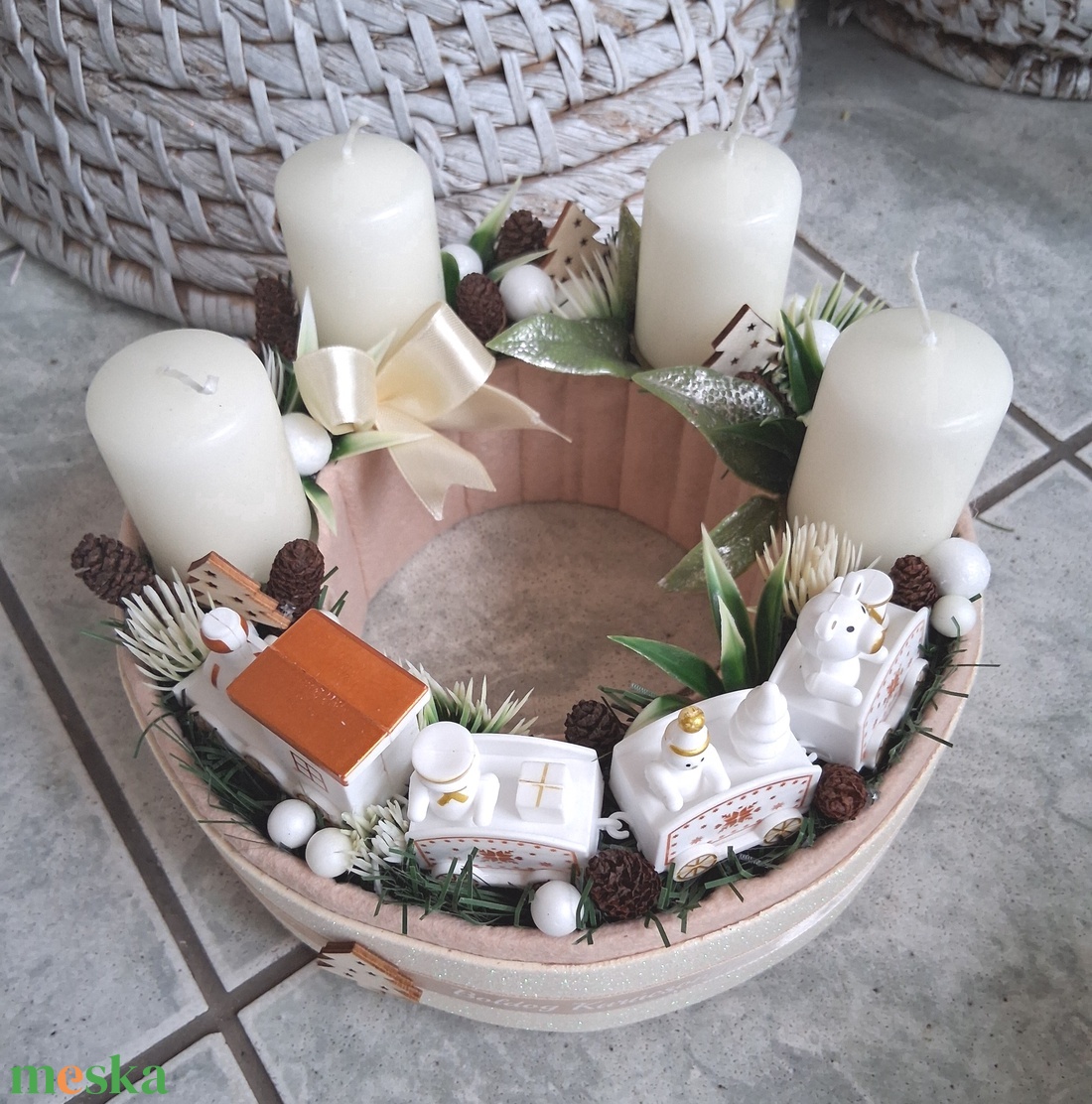 Adventi karácsonyi ajtódísz kopogtató 24cm koszorú  - karácsony - adventi díszek - adventi ajtódísz - Meska.hu