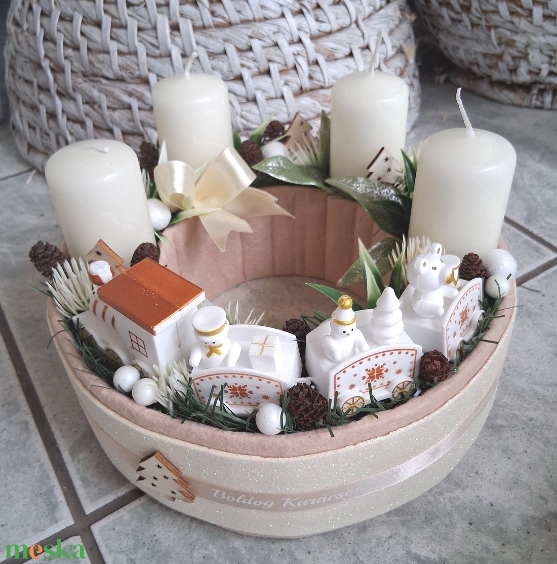 Adventi karácsonyi ajtódísz kopogtató 24cm koszorú  - karácsony - adventi díszek - adventi ajtódísz - Meska.hu