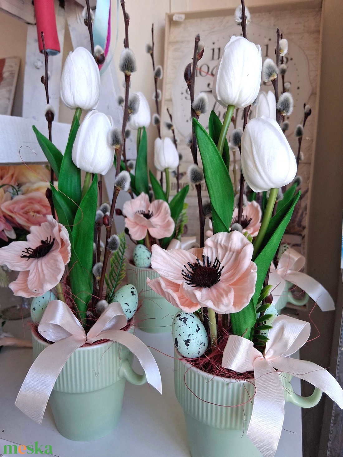 Tavaszi virágos asztaldísz dekoráció virágbox doboz  - otthon & életmód - virágdekoráció - virágdíszek - dekor koszorúk, kopogtatók - Meska.hu