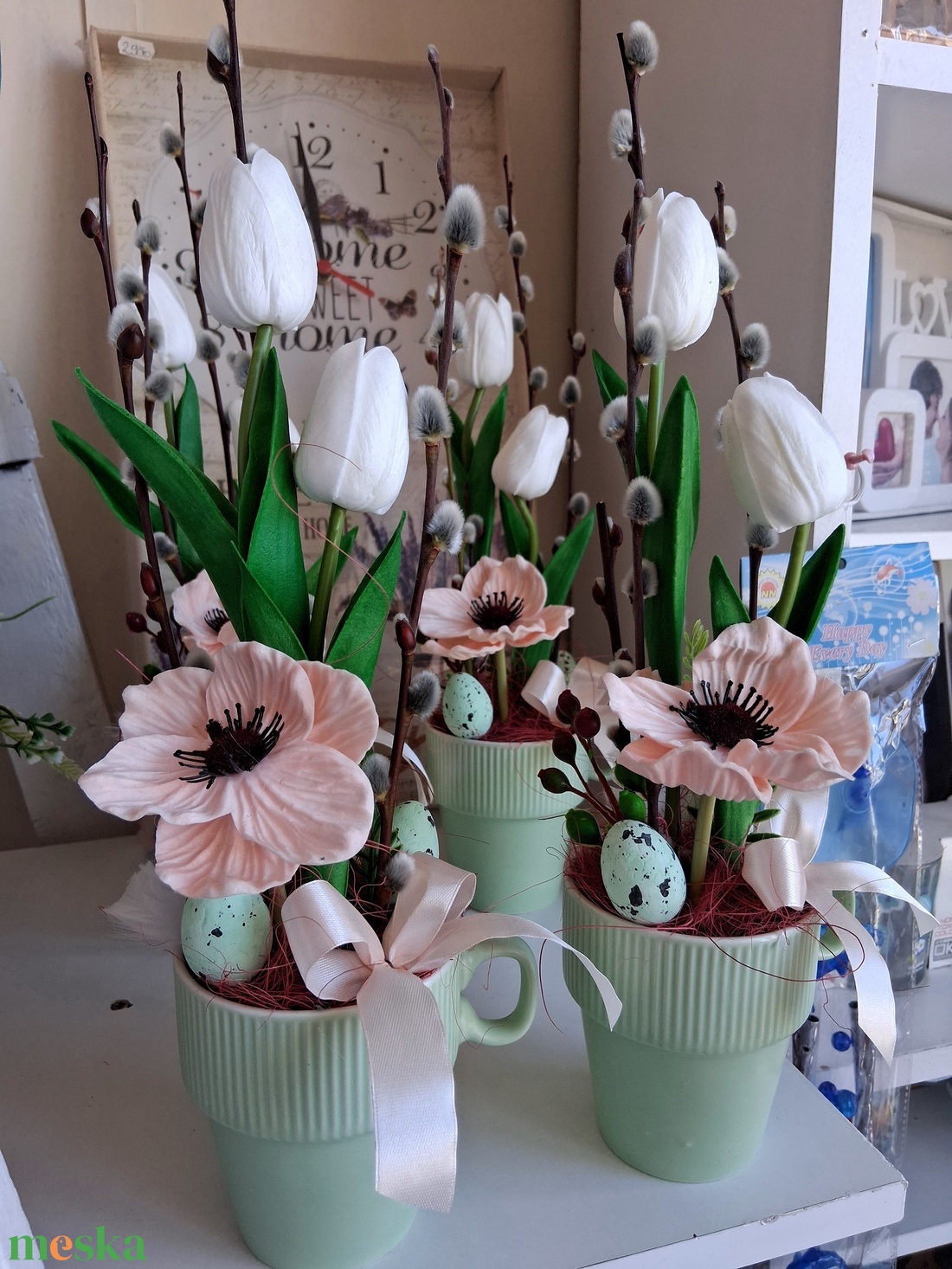 Tavaszi virágos asztaldísz dekoráció virágbox doboz  - otthon & életmód - virágdekoráció - virágdíszek - dekor koszorúk, kopogtatók - Meska.hu