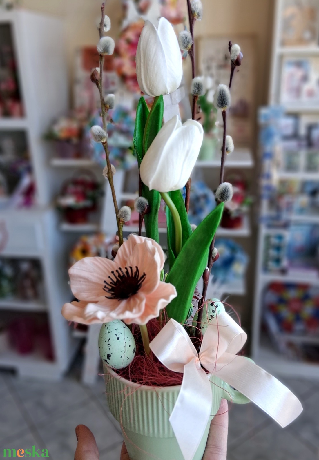 Tavaszi virágos asztaldísz dekoráció virágbox doboz  - otthon & életmód - virágdekoráció - virágdíszek - dekor koszorúk, kopogtatók - Meska.hu