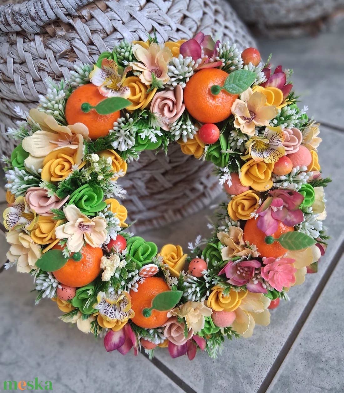 Mandarinos csupa virágos ajtódísz 24cm - otthon & életmód - dekoráció - ajtó- és ablak dekoráció - ajtódísz & kopogtató - Meska.hu