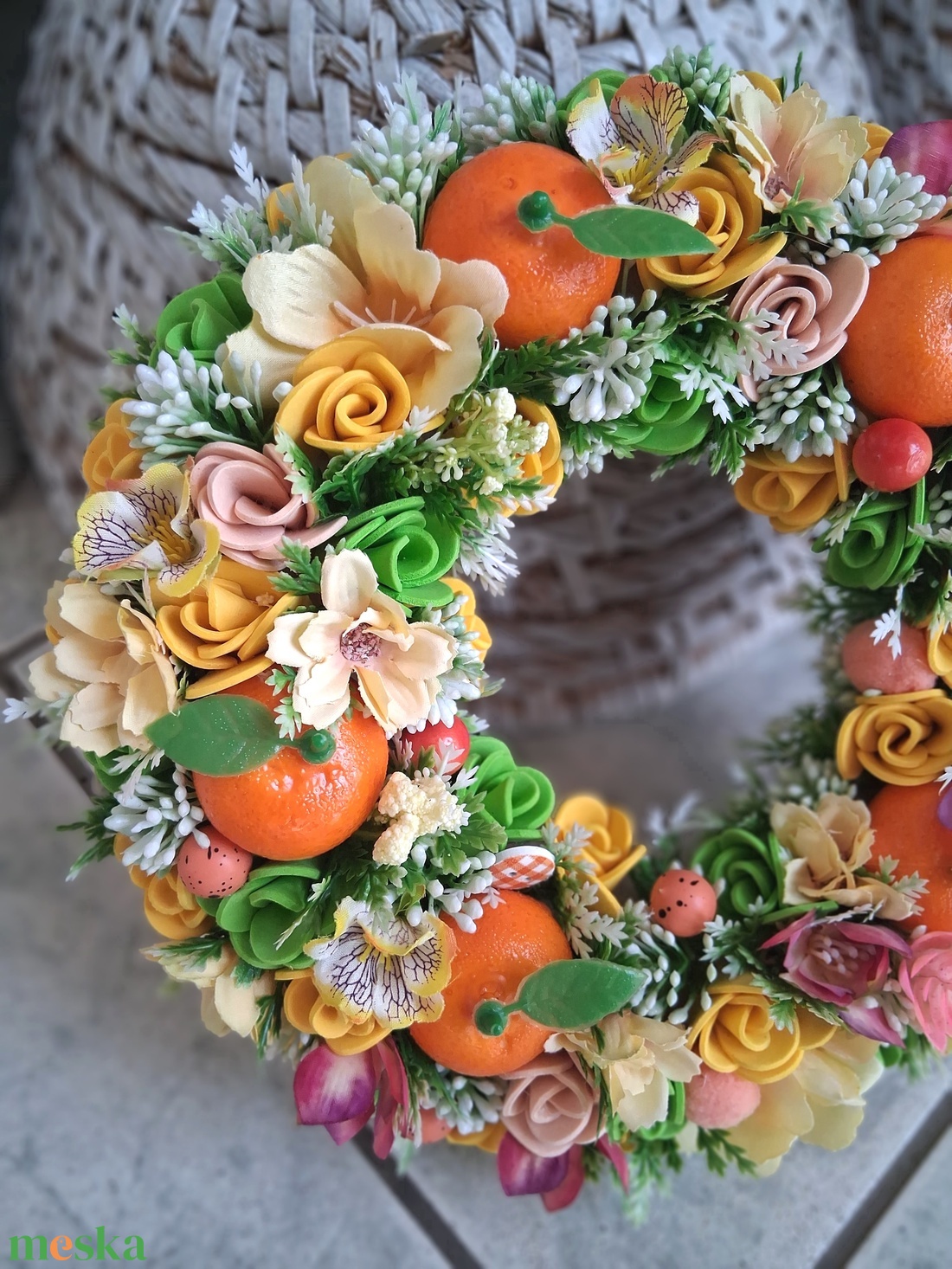 Mandarinos csupa virágos ajtódísz 24cm - otthon & életmód - dekoráció - ajtó- és ablak dekoráció - ajtódísz & kopogtató - Meska.hu