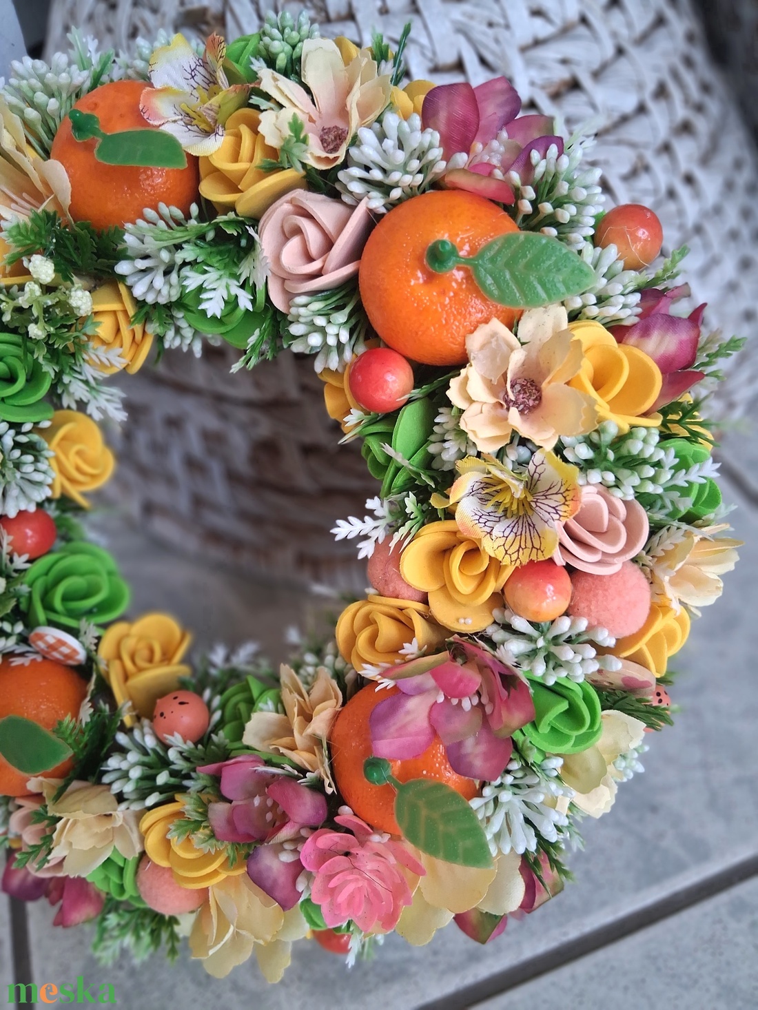 Mandarinos csupa virágos ajtódísz 24cm - otthon & életmód - dekoráció - ajtó- és ablak dekoráció - ajtódísz & kopogtató - Meska.hu