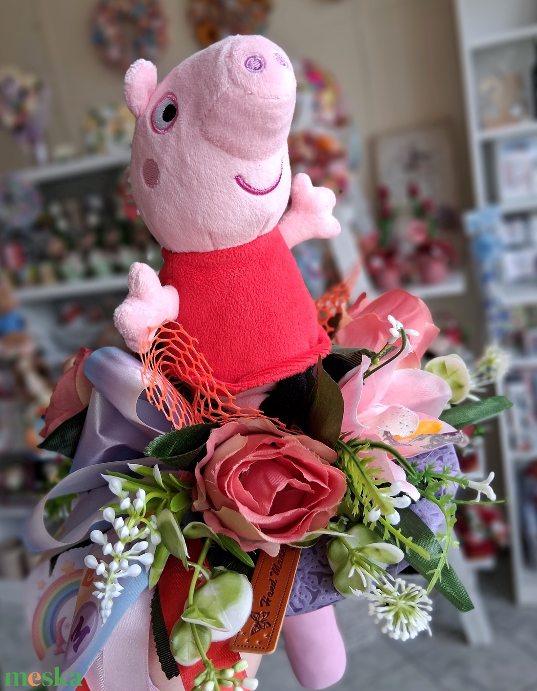 Peppa malac ovis ballagási csokor  - otthon & életmód - virágdekoráció - virágok - virágcsokor - Meska.hu