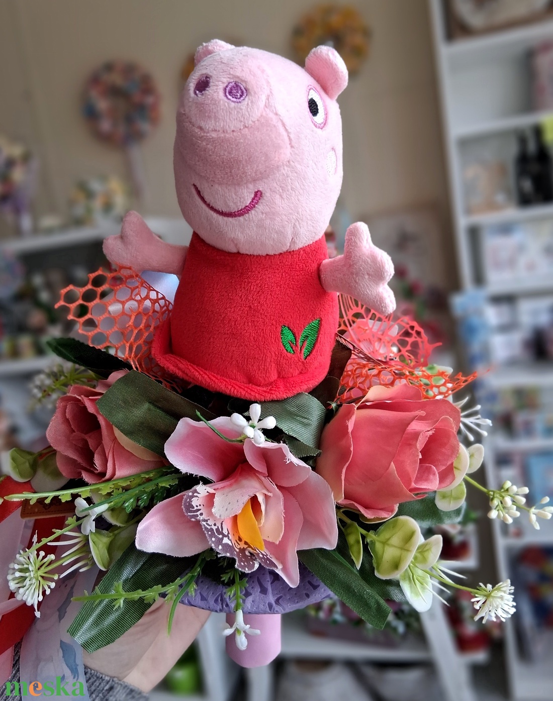 Peppa malac ovis ballagási csokor  - otthon & életmód - virágdekoráció - virágok - virágcsokor - Meska.hu