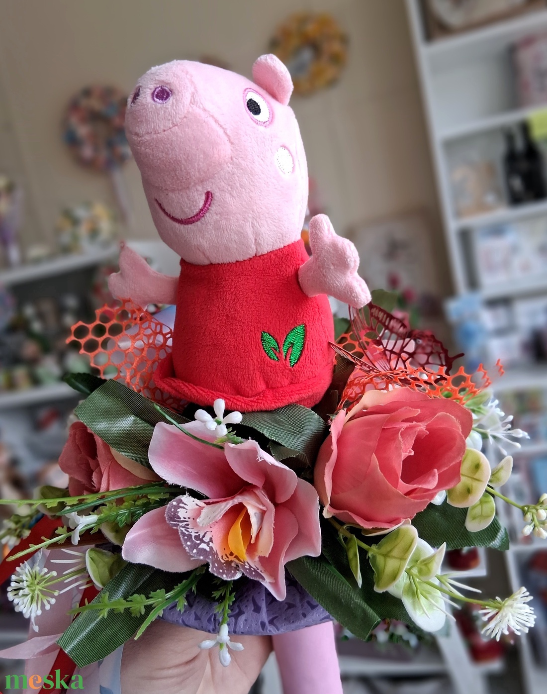 Peppa malac ovis ballagási csokor  - otthon & életmód - virágdekoráció - virágok - virágcsokor - Meska.hu