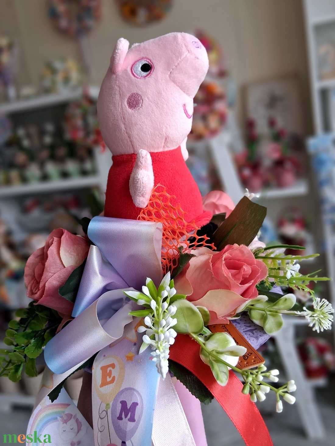 Peppa malac ovis ballagási csokor  - otthon & életmód - virágdekoráció - virágok - virágcsokor - Meska.hu