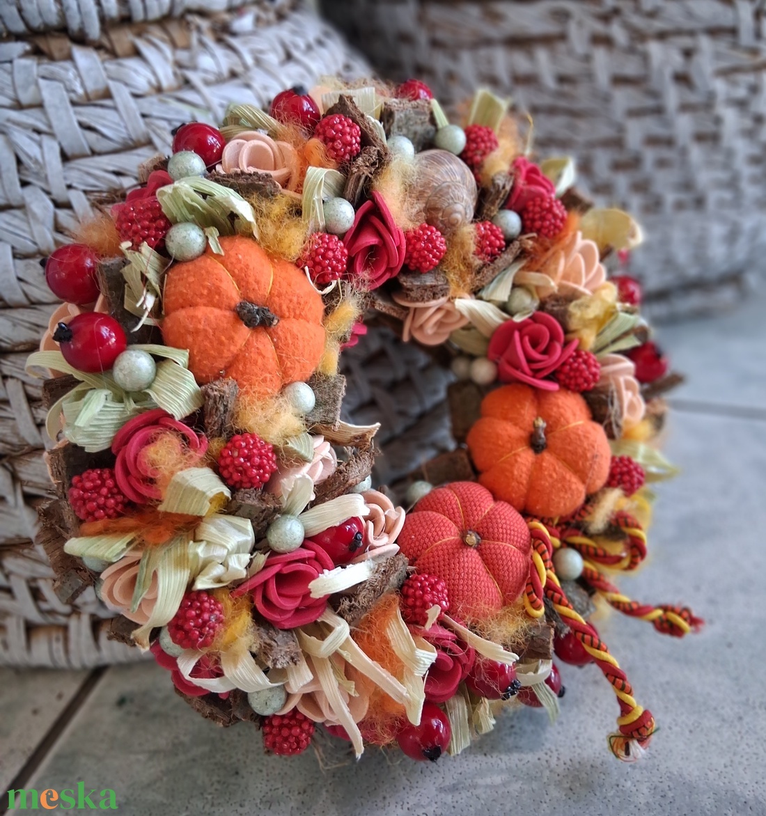 Őszi tökös ajtódísz kopogtató koszorú  - otthon & életmód - dekoráció - halloween - halloweeni ajtódíszek és ablakdíszek - Meska.hu