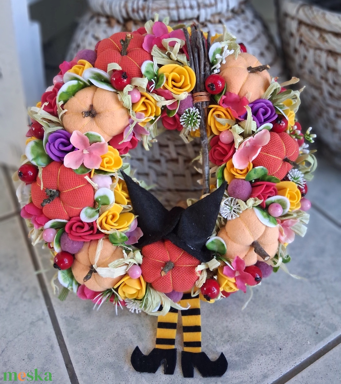 Őszi ajtódísz kopogtató 24cm koszorú  - otthon & életmód - dekoráció - halloween - halloweeni ajtódíszek és ablakdíszek - Meska.hu