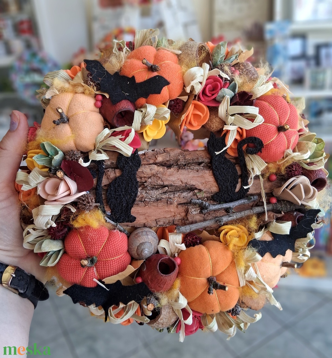 Őszi ajtódísz kopogtató 24cm koszorú  - otthon & életmód - dekoráció - halloween - halloweeni ajtódíszek és ablakdíszek - Meska.hu