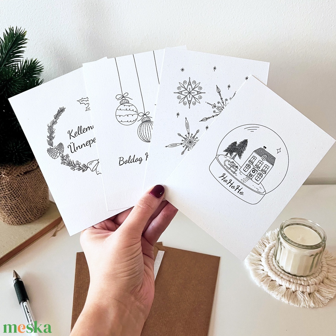 4 db letisztult karácsonyi képeslap (A6), ünnepi üdvözlőlapok borítékkal - otthon & életmód - papír, írószer - ajándékozás kellékei - képeslap, üdvözlőlap - Meska.hu