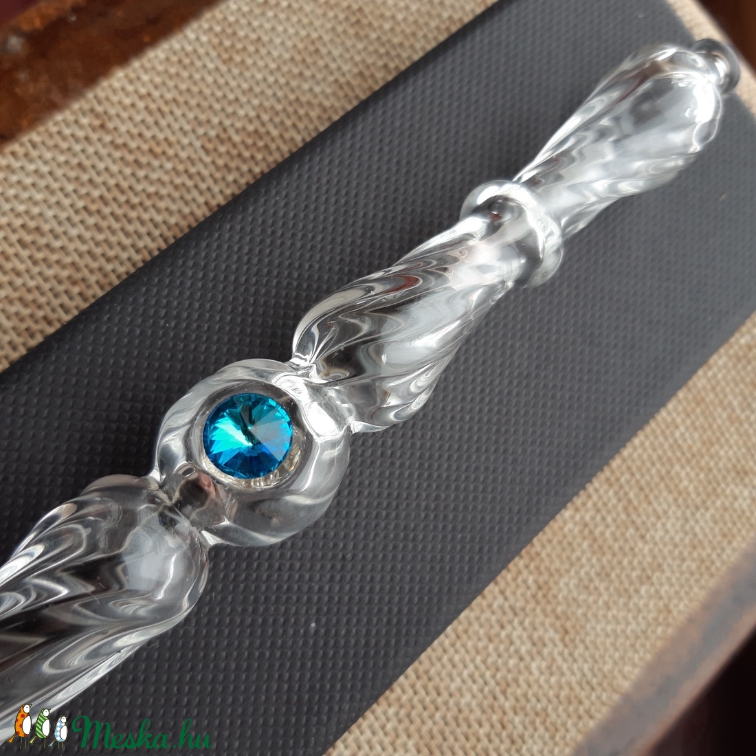 Üveg Toll - Swarovski Bermuda Blue - otthon & életmód - papír, írószer - ceruza & toll - Meska.hu