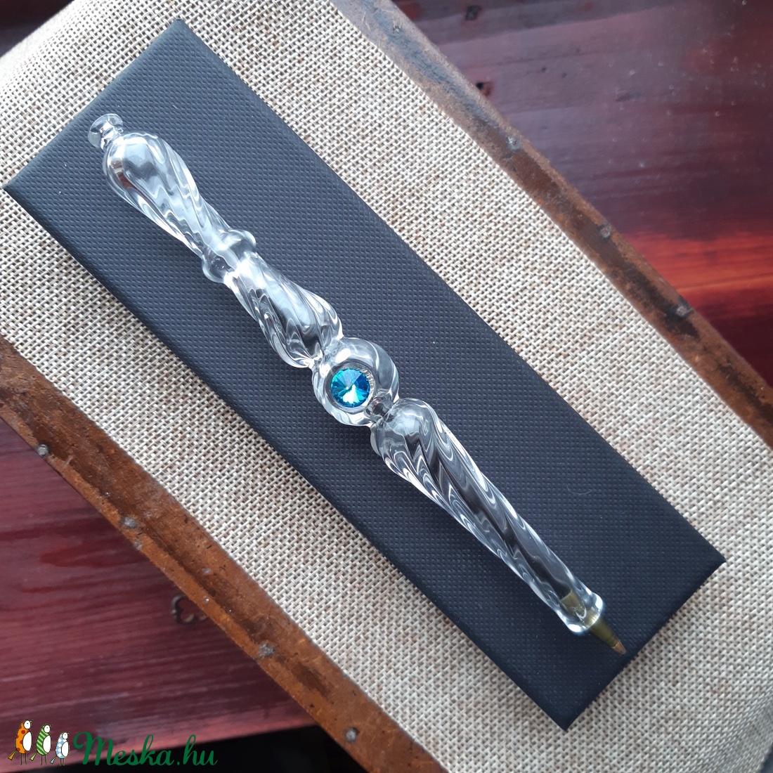 Üveg Toll - Swarovski Bermuda Blue - otthon & életmód - papír, írószer - ceruza & toll - Meska.hu