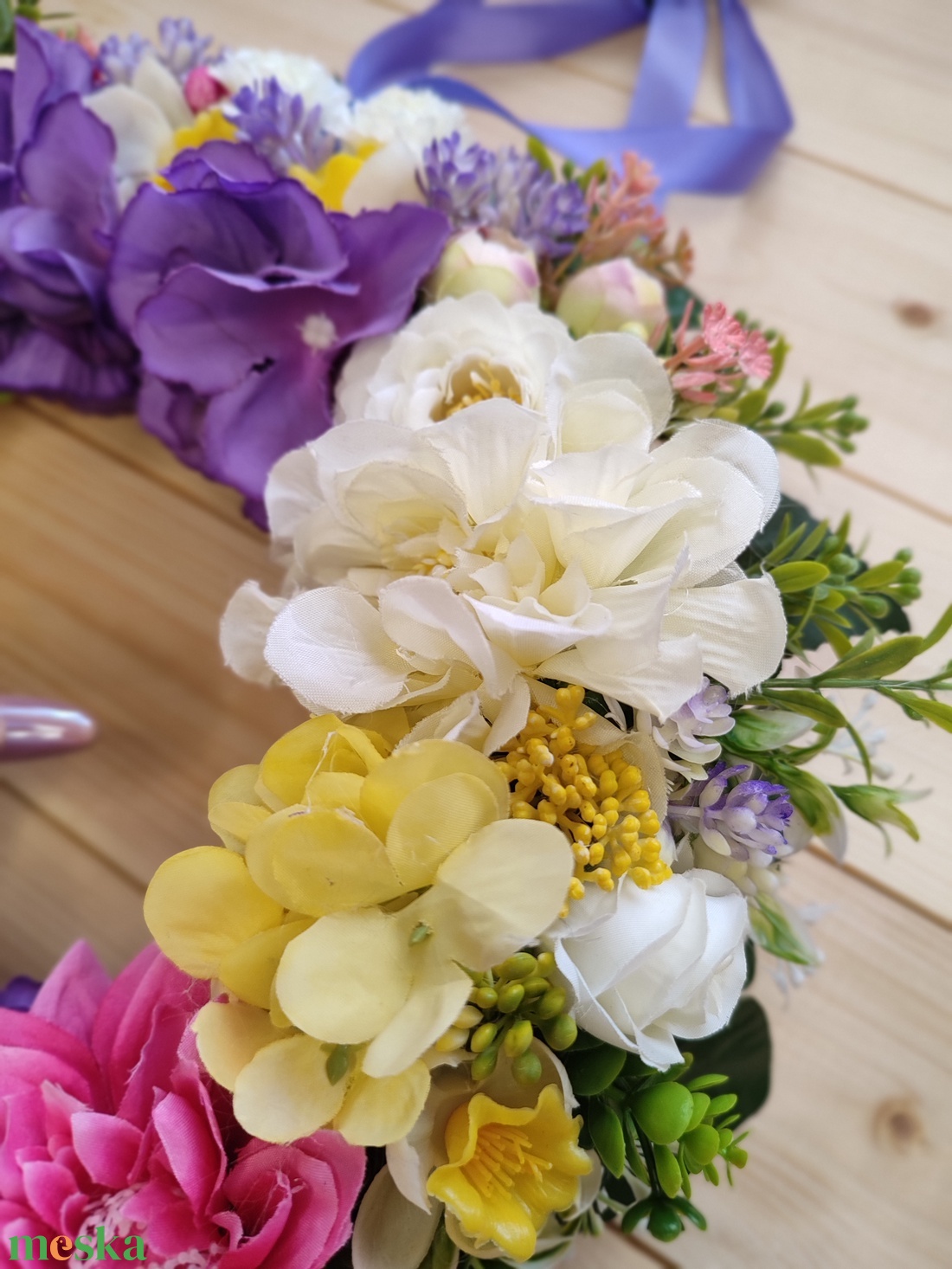 Húsvéti nyuszis ajtódísz - Lila és rózsaszín színben - 34 cm - otthon & életmód - húsvéti díszek és dekorációk - húsvéti ajtódísz, kopogtató - Meska.hu