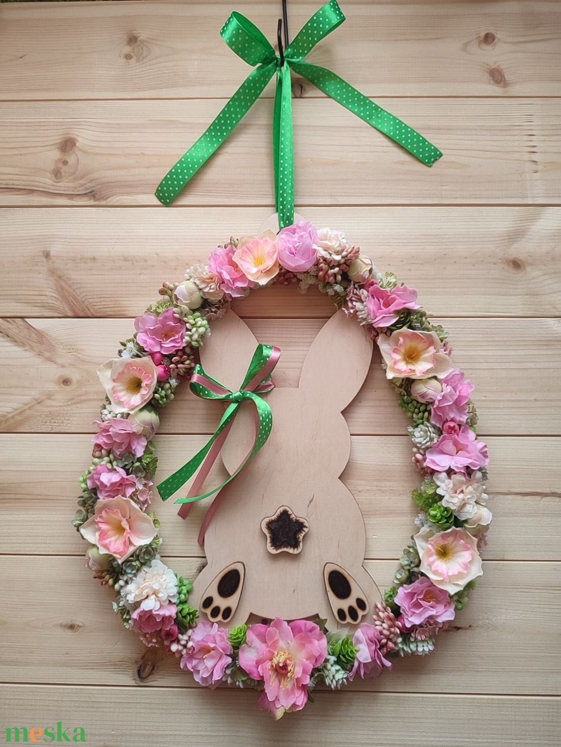 Húsvéti nyuszipopós ajtódísz - Rózsaszín színben  - otthon & életmód - húsvéti díszek és dekorációk - húsvéti ajtódísz, kopogtató - Meska.hu