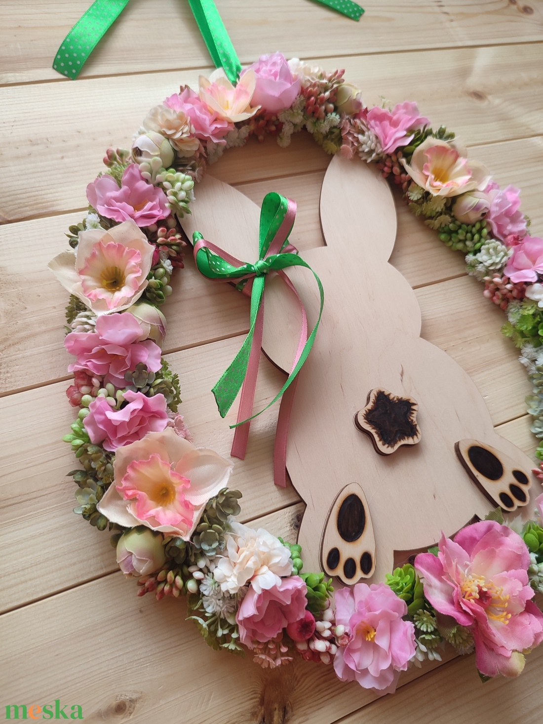 Húsvéti nyuszipopós ajtódísz - Rózsaszín színben  - otthon & életmód - húsvéti díszek és dekorációk - húsvéti ajtódísz, kopogtató - Meska.hu