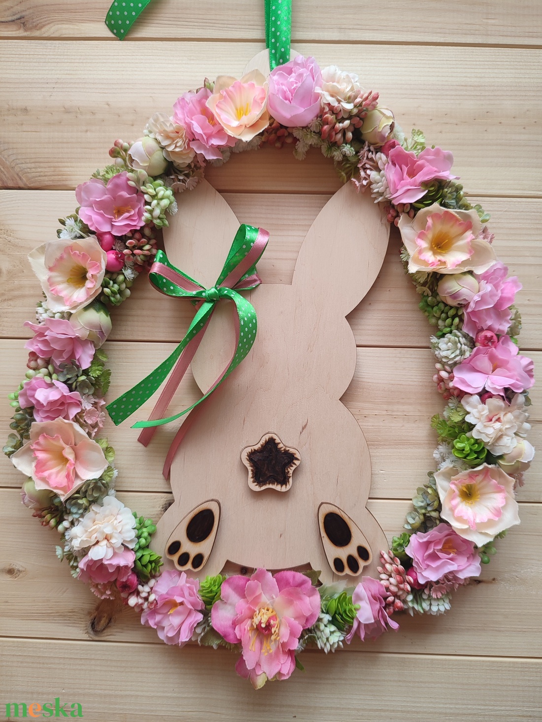 Húsvéti nyuszipopós ajtódísz - Rózsaszín színben  - otthon & életmód - húsvéti díszek és dekorációk - húsvéti ajtódísz, kopogtató - Meska.hu