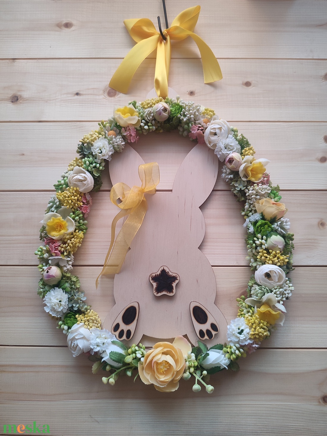 Húsvéti nyuszipopós ajtódísz - Sárga színben  - otthon & életmód - húsvéti díszek és dekorációk - húsvéti ajtódísz, kopogtató - Meska.hu