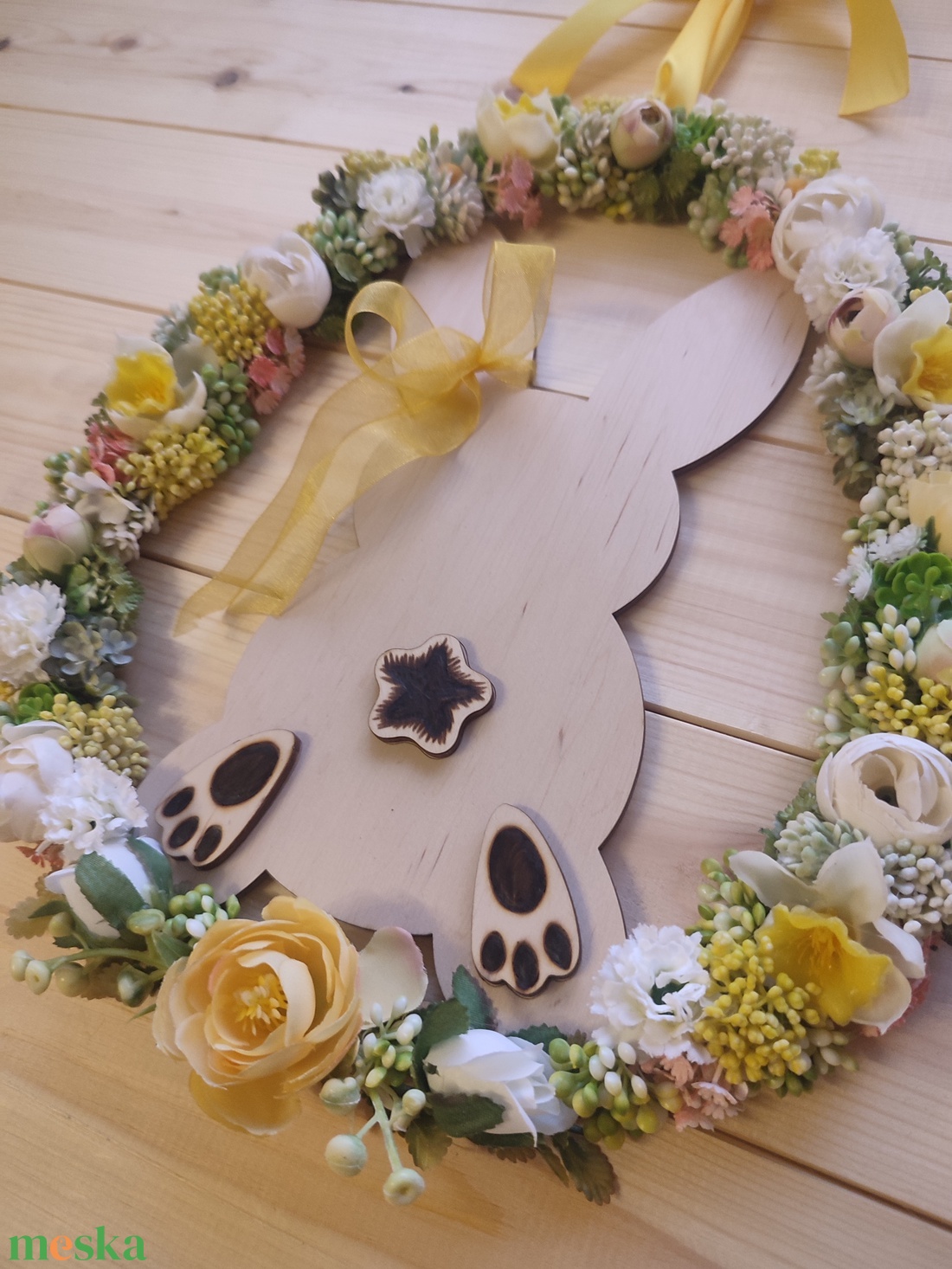 Húsvéti nyuszipopós ajtódísz - Sárga színben  - otthon & életmód - húsvéti díszek és dekorációk - húsvéti ajtódísz, kopogtató - Meska.hu