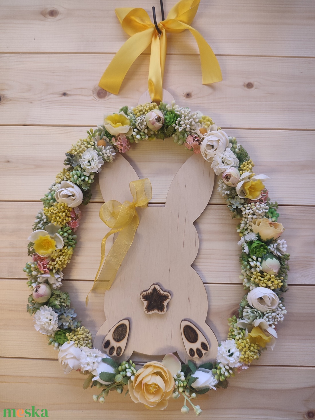 Húsvéti nyuszipopós ajtódísz - Sárga színben  - otthon & életmód - húsvéti díszek és dekorációk - húsvéti ajtódísz, kopogtató - Meska.hu