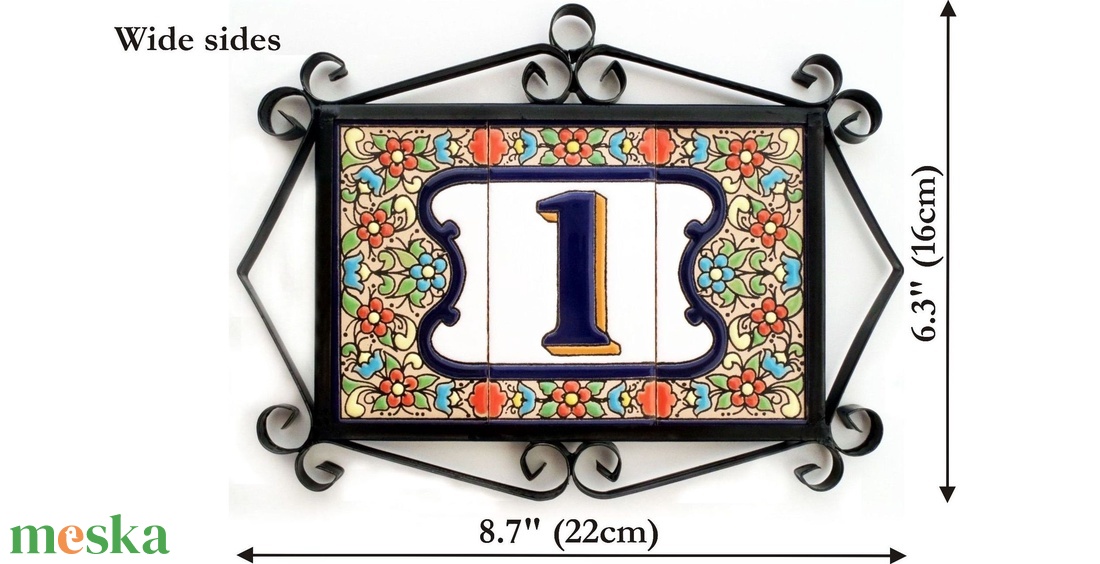 Személyre szabott, rendelésre készülő spanyol kerámia házszám fémkeretben - Flores, 1 számjegy - otthon & életmód - ház & kert - házszám - Meska.hu