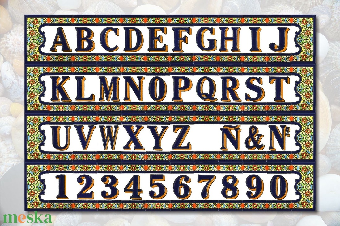 Személyre szabott, rendelésre készülő spanyol kerámia házszám fémkeretben - Flores, 5 számjegy - otthon & életmód - ház & kert - házszám - Meska.hu