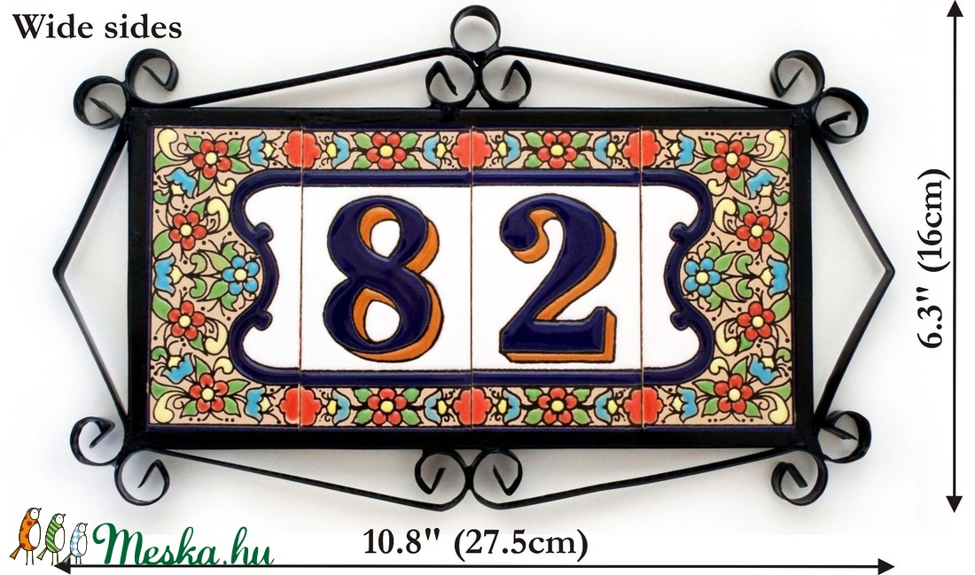 Személyre szabott, rendelésre készülő spanyol mázas kerámia házszám - Flores, 2 számjegy -  - Meska.hu