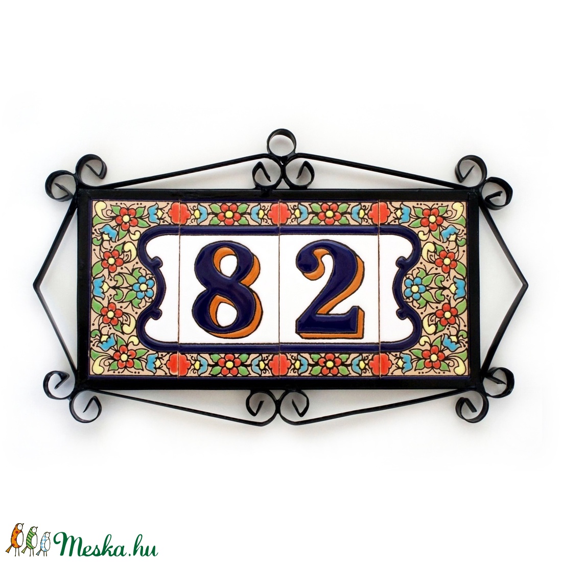 Személyre szabott, rendelésre készülő spanyol mázas kerámia házszám - Flores, 2 számjegy -  - Meska.hu