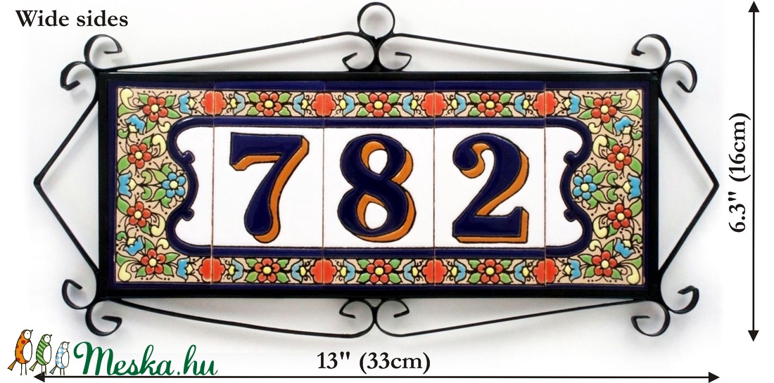 Személyre szabott, rendelésre készülő spanyol mázas kerámia házszám - Flores, 3 számjegy -  - Meska.hu