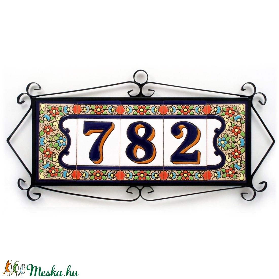 Személyre szabott, rendelésre készülő spanyol mázas kerámia házszám - Flores, 3 számjegy -  - Meska.hu