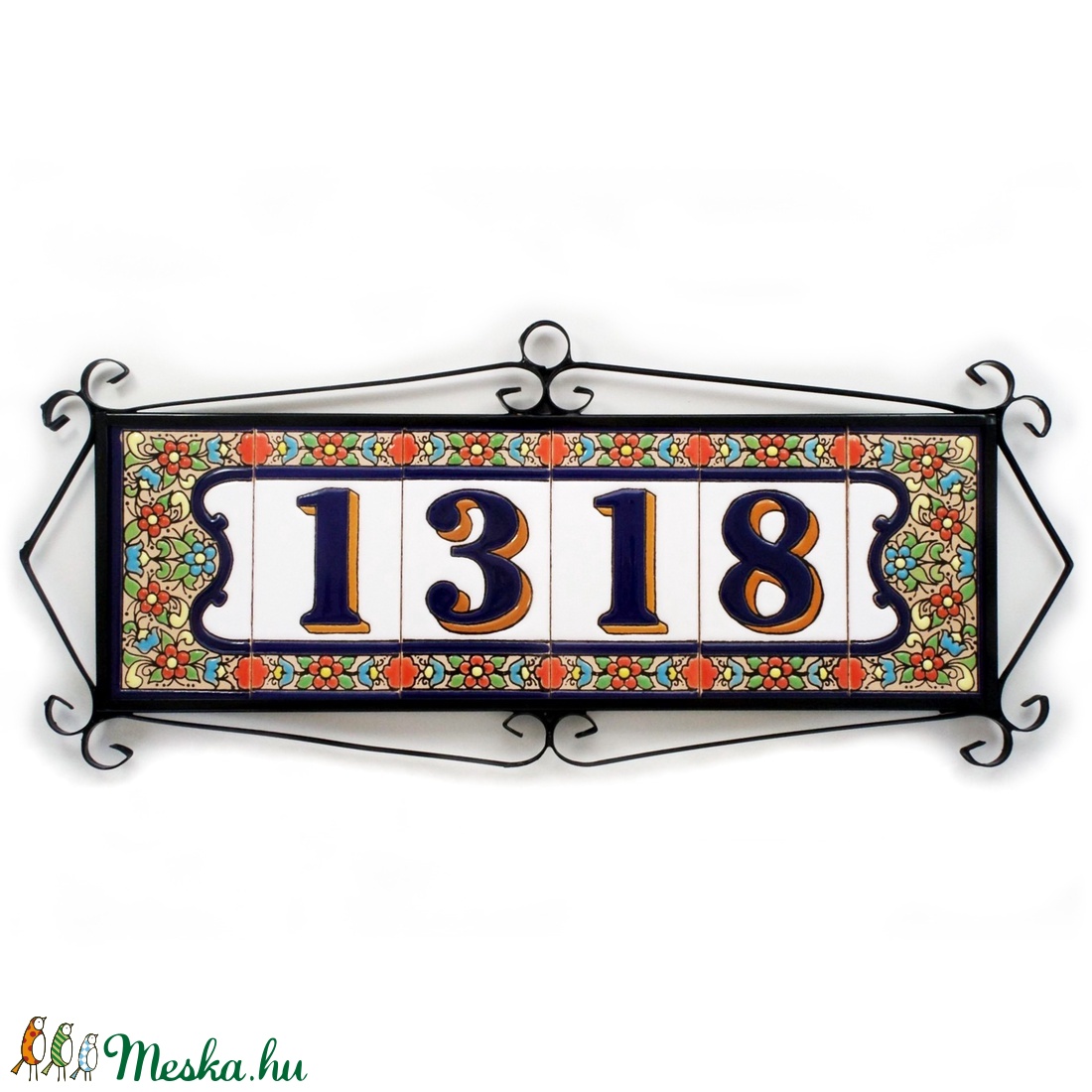 Személyre szabott, rendelésre készülő spanyol mázas kerámia házszám - Flores, 4 számjegy -  - Meska.hu