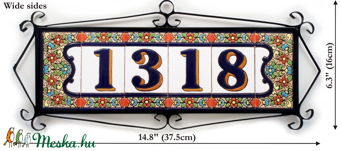 Személyre szabott, rendelésre készülő spanyol mázas kerámia házszám - Flores, 4 számjegy -  - Meska.hu