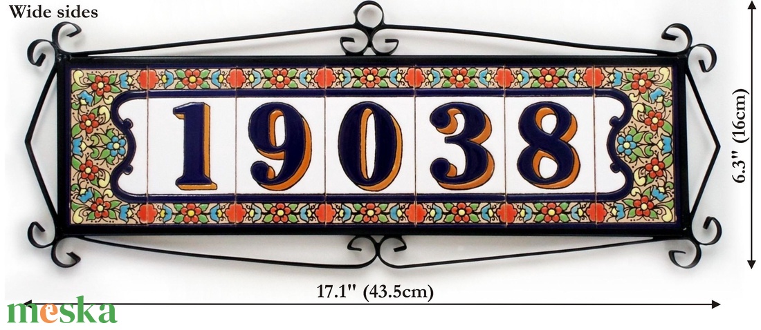 Személyre szabott, rendelésre készülő spanyol kerámia házszám fémkeretben - Flores, 5 számjegy - otthon & életmód - ház & kert - házszám - Meska.hu