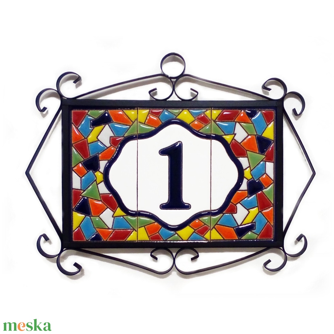 Személyre szabott, rendelésre készülő spanyol kerámia házszám fémkeretben - Mallorca, 1 számjegy - otthon & életmód - ház & kert - házszám - Meska.hu