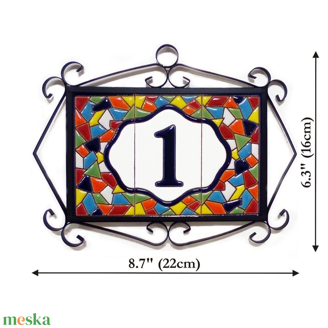 Személyre szabott, rendelésre készülő spanyol kerámia házszám fémkeretben - Mallorca, 1 számjegy - otthon & életmód - ház & kert - házszám - Meska.hu