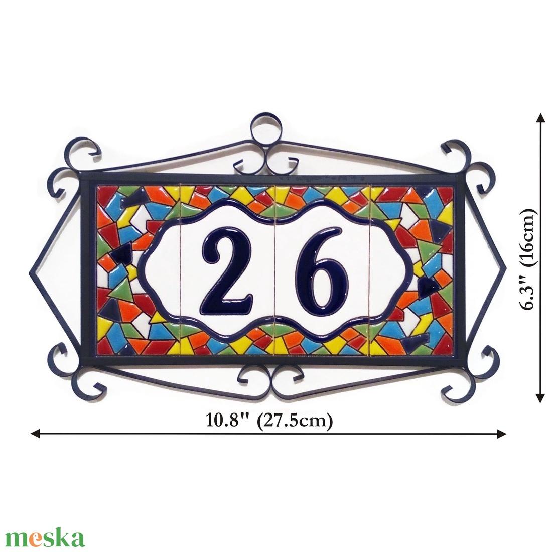 Személyre szabott, rendelésre készülő spanyol kerámia házszám fémkeretben - Mallorca, 2 számjegy - otthon & életmód - ház & kert - házszám - Meska.hu