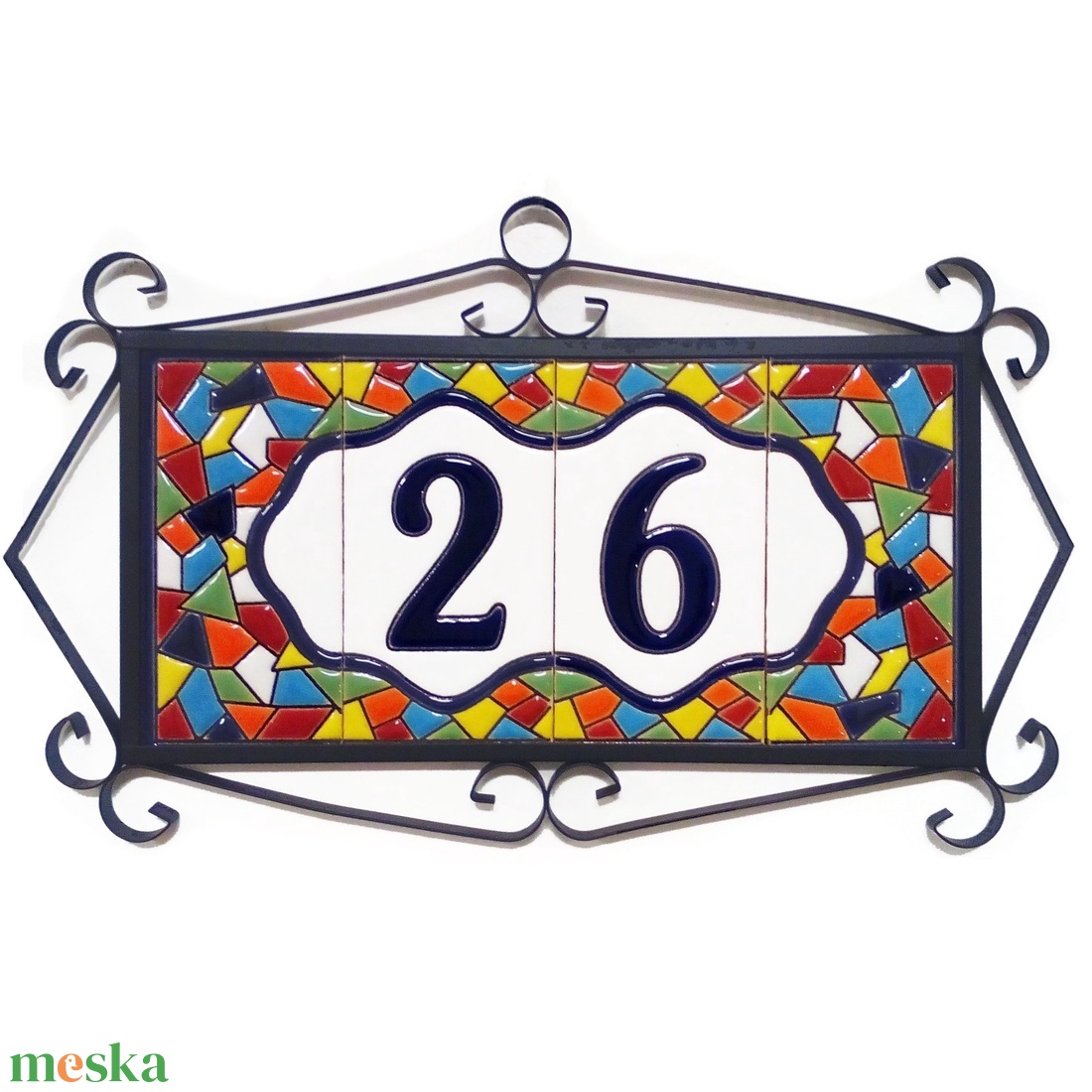 Személyre szabott, rendelésre készülő spanyol kerámia házszám fémkeretben - Mallorca, 2 számjegy - otthon & életmód - ház & kert - házszám - Meska.hu
