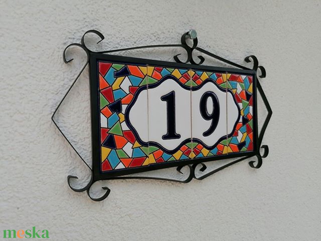 Személyre szabott, rendelésre készülő spanyol kerámia házszám fémkeretben - Mallorca, 2 számjegy - otthon & életmód - ház & kert - házszám - Meska.hu