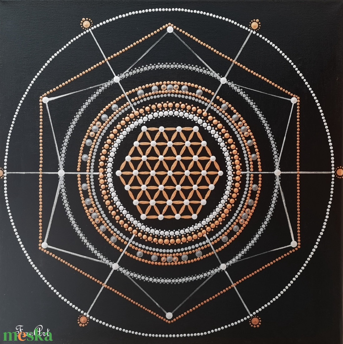 Hexagon - Gabonakör - Pontfestett mandala - művészet - festmény - akril - Meska.hu Hexagon - Gabonakör - Pontfestett mandala - művészet - festmény - akril - Meska.hu