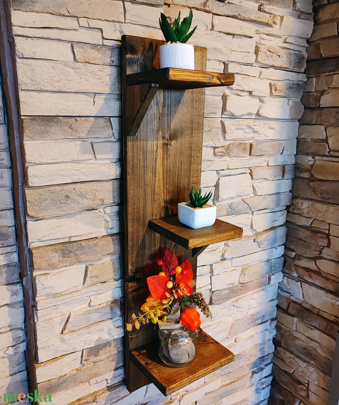 Rusztikus fali virágtartó polc  - otthon & életmód - dekoráció - virágdísz és tartó - virágtartó - Meska.hu