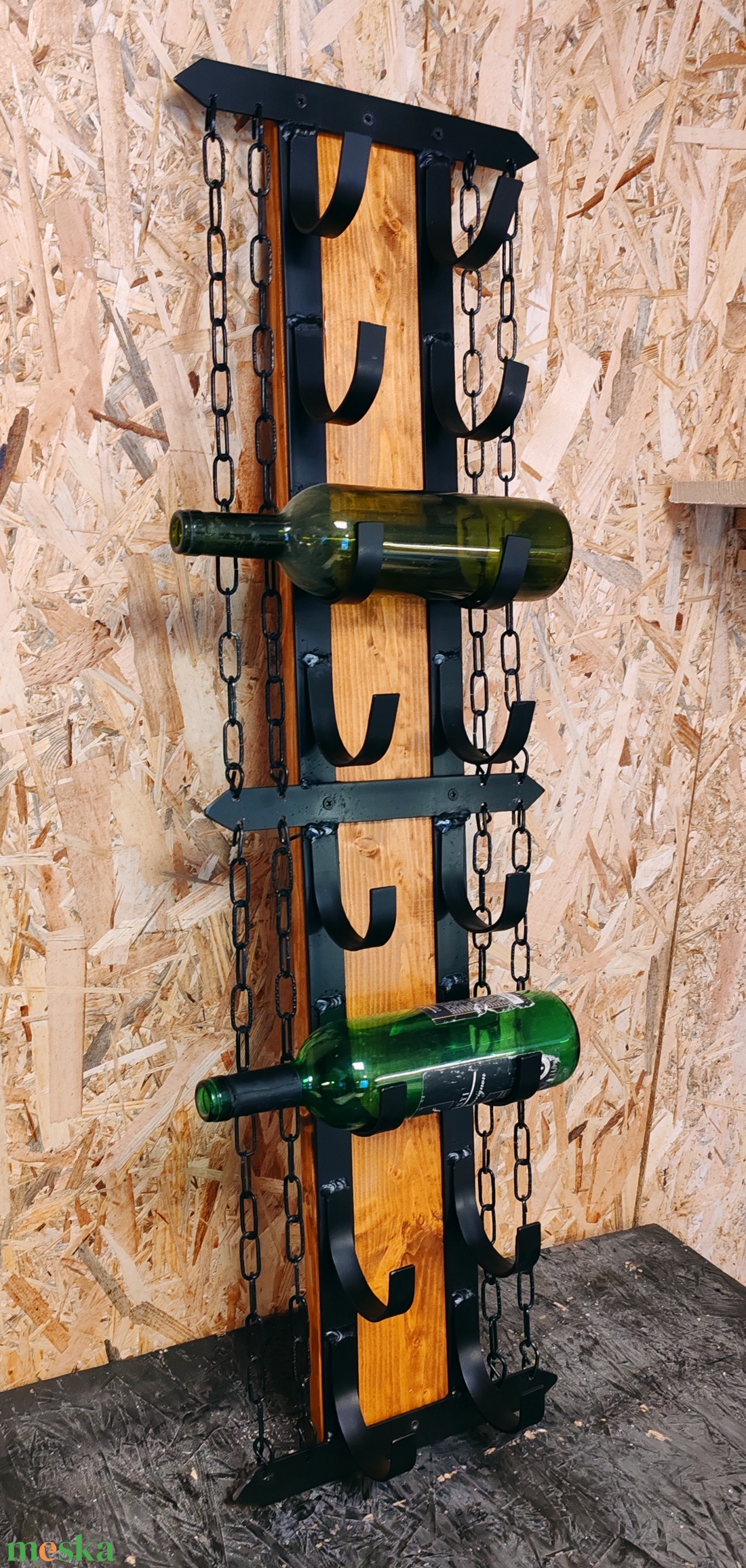Rusztikus fali bortartó � fa és fém kombinációban - otthon & életmód - konyhafelszerelés, tálalás - tálalás - bortartó - Meska.hu