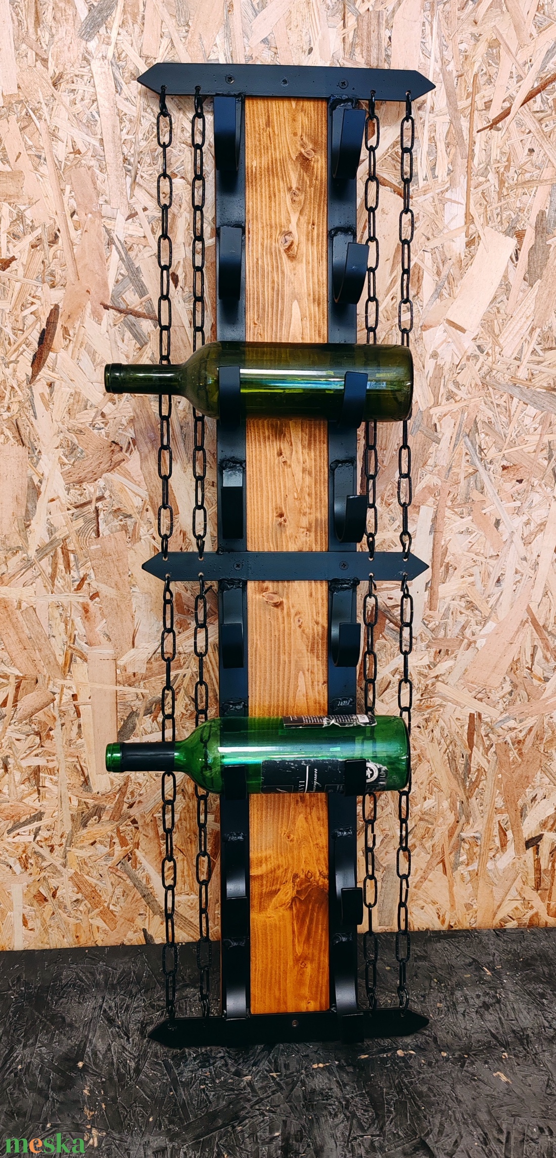 Rusztikus fali bortartó � fa és fém kombinációban - otthon & életmód - konyhafelszerelés, tálalás - tálalás - bortartó - Meska.hu