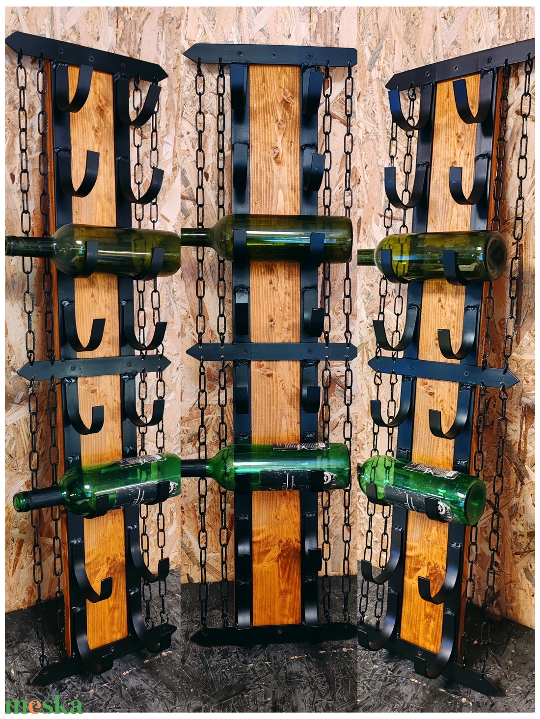 Rusztikus fali bortartó � fa és fém kombinációban - otthon & életmód - konyhafelszerelés, tálalás - tálalás - bortartó - Meska.hu