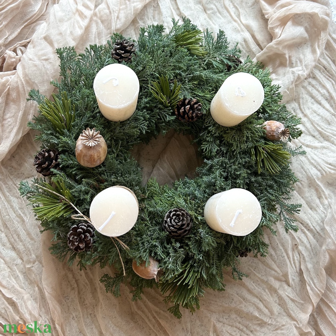 Adventi koszorú friss zöldekkel - karácsony - adventi díszek - adventi koszorú - Meska.hu