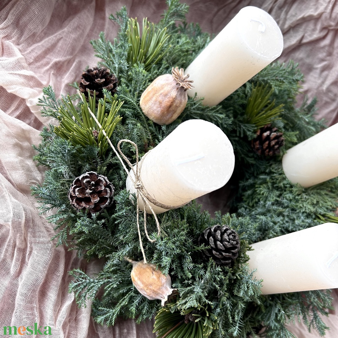 Adventi koszorú friss zöldekkel - karácsony - adventi díszek - adventi koszorú - Meska.hu