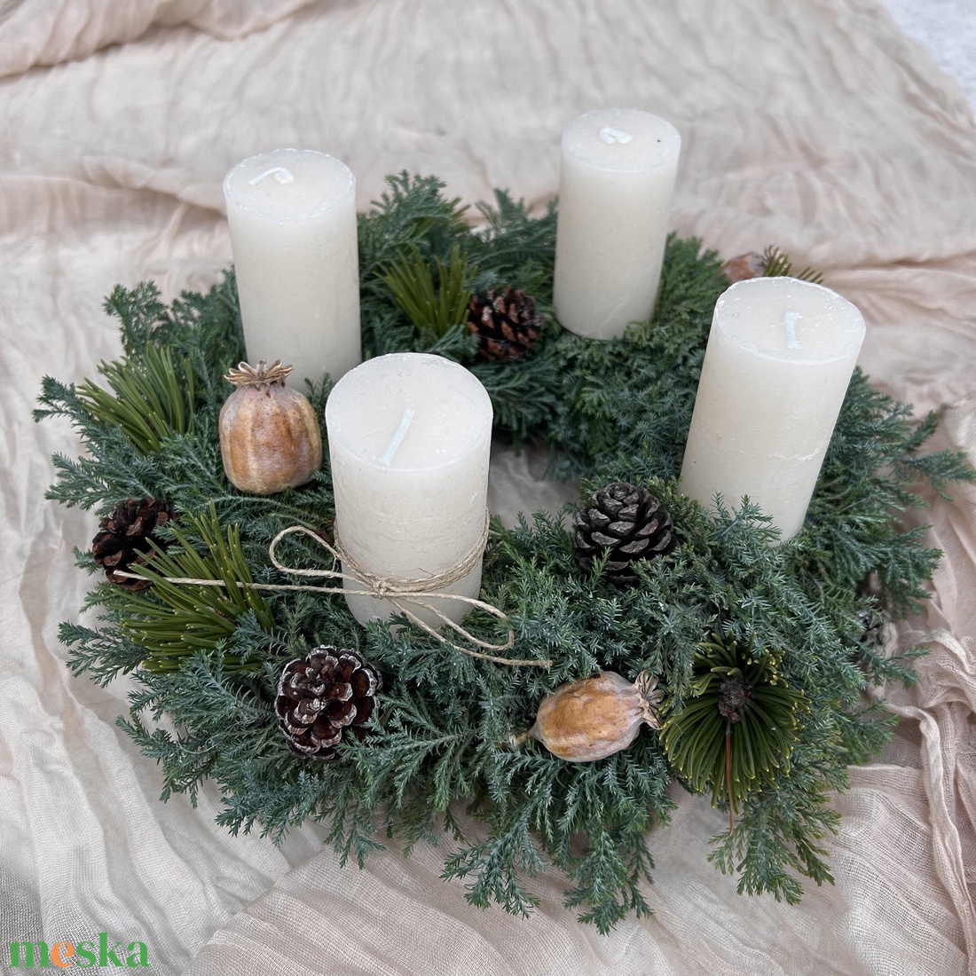Adventi koszorú friss zöldekkel - karácsony - adventi díszek - adventi koszorú - Meska.hu