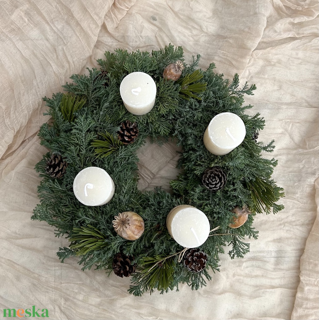 Adventi koszorú friss zöldekkel - karácsony - adventi díszek - adventi koszorú - Meska.hu