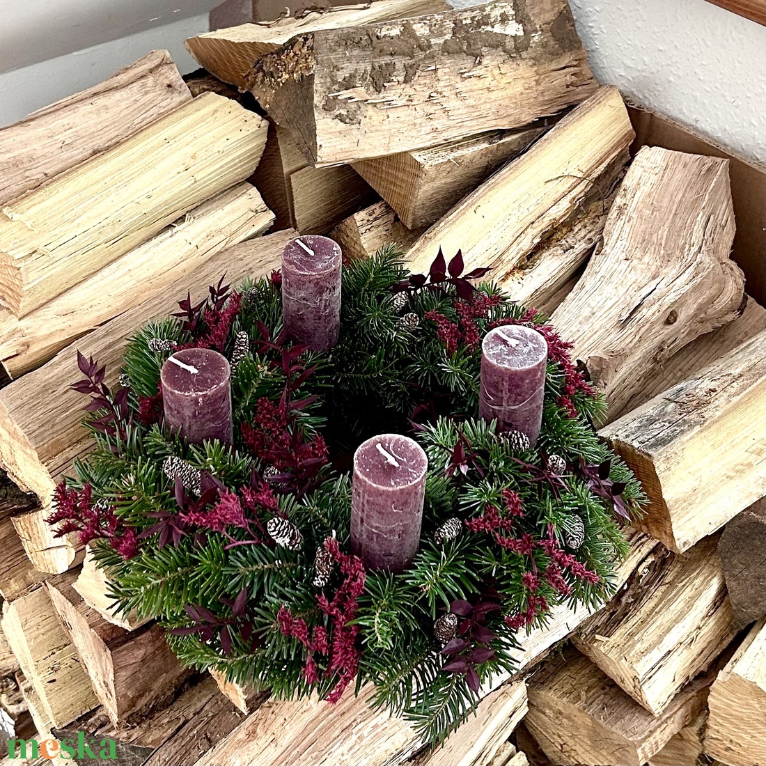 Adventi koszorú friss zöldekkel - karácsony - adventi díszek - adventi koszorú - Meska.hu